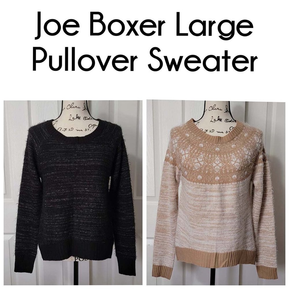 Joe Boxer Large Long Sleeve Pullover Sweater Tan/Cream OR Black/Gray *NWT*